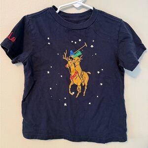 Polo Ralph Lauren Navy Blue Kids Shirt with Reindeer Design